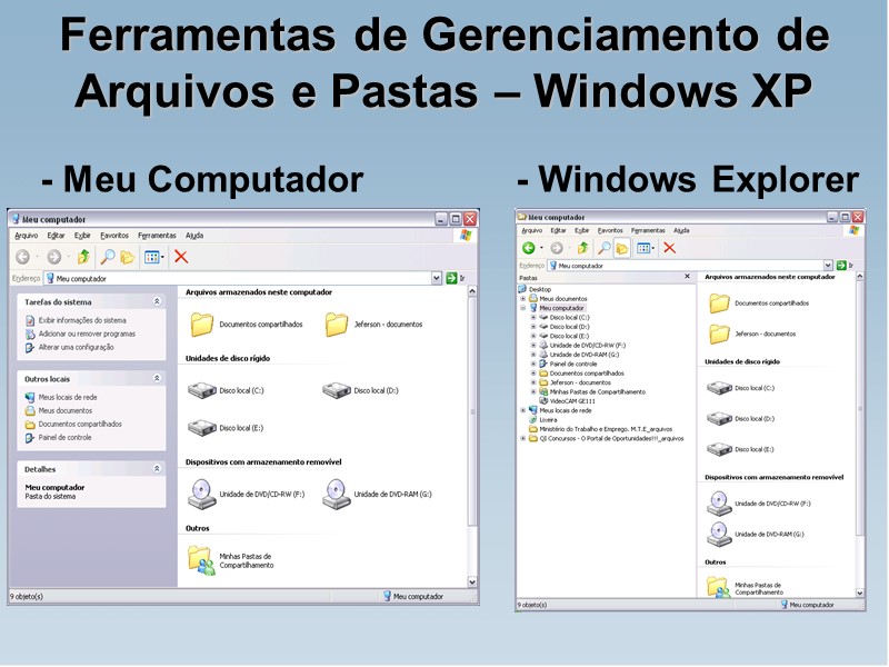 Ferramentas de Gerenciamento de Arquivos e Pastas – Windows XP - Meu Computador 